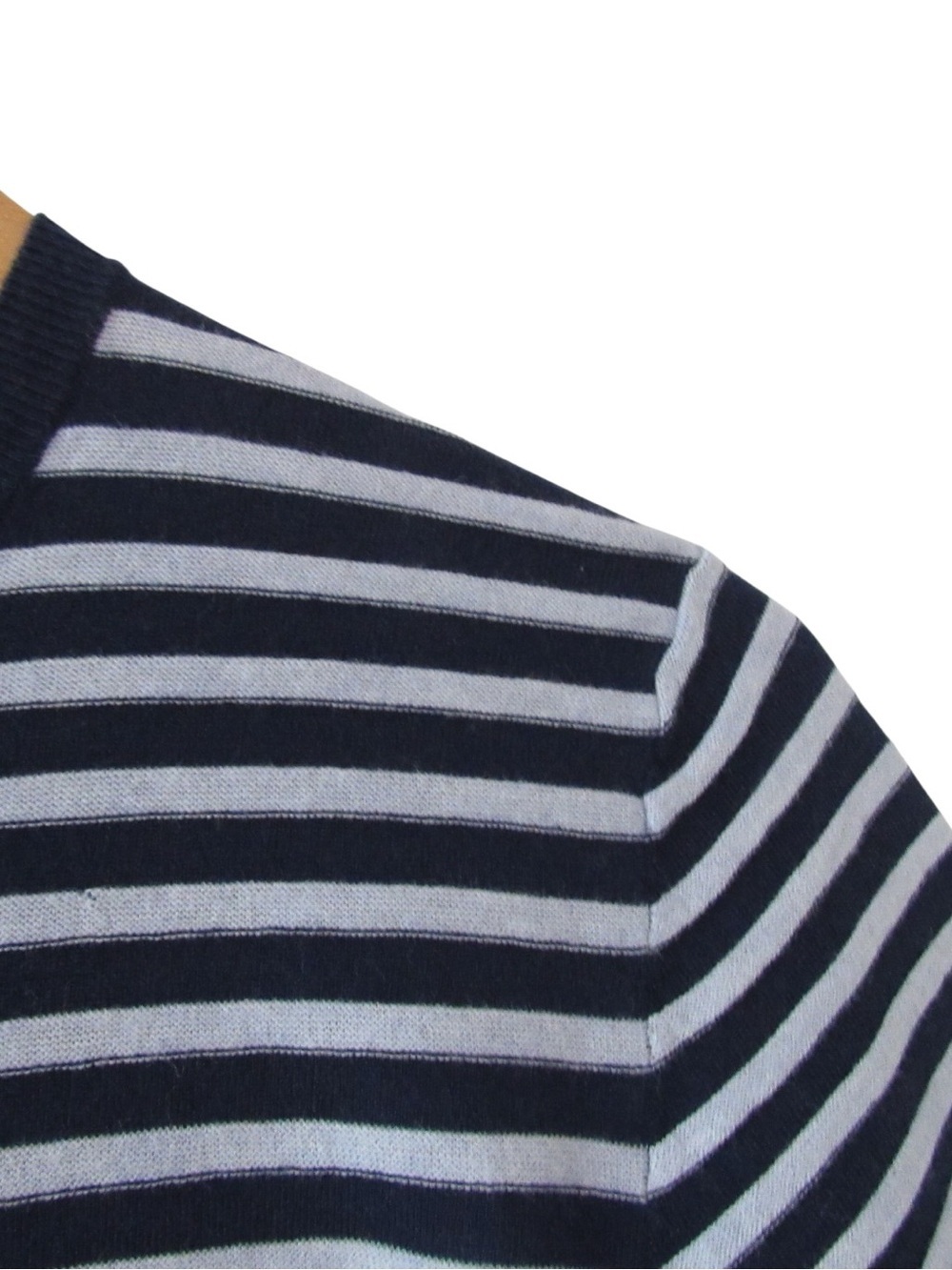 Naadam Short Sleeve Knit Top Sweater Small Blue White Striped Crewneck Classic - Picture 4 of 10